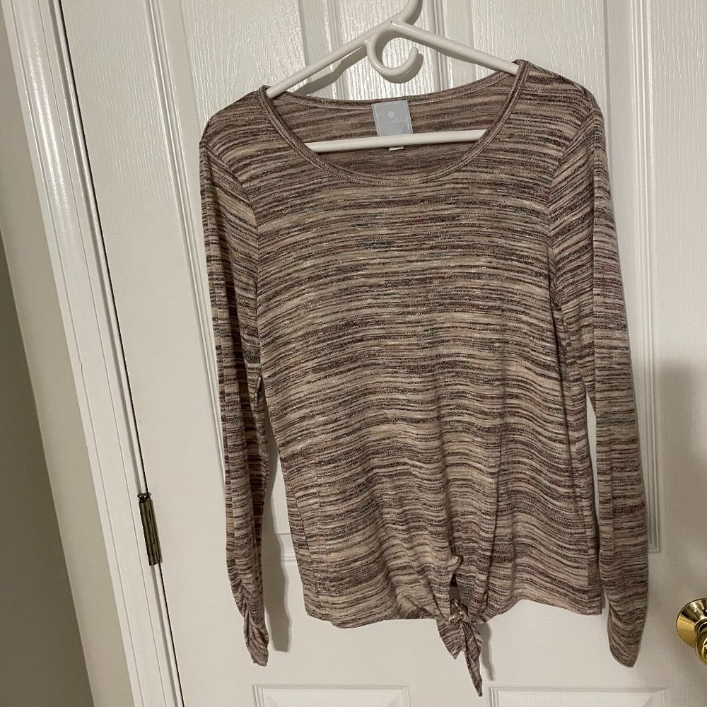 DB Sunday Striped Tie Front Knit Top - S